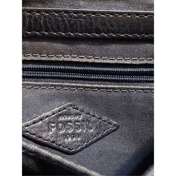 Authentic Fossil Pebbled Leather EMI Leather Saddle Bag Brown Multi - Picture 6 of 13